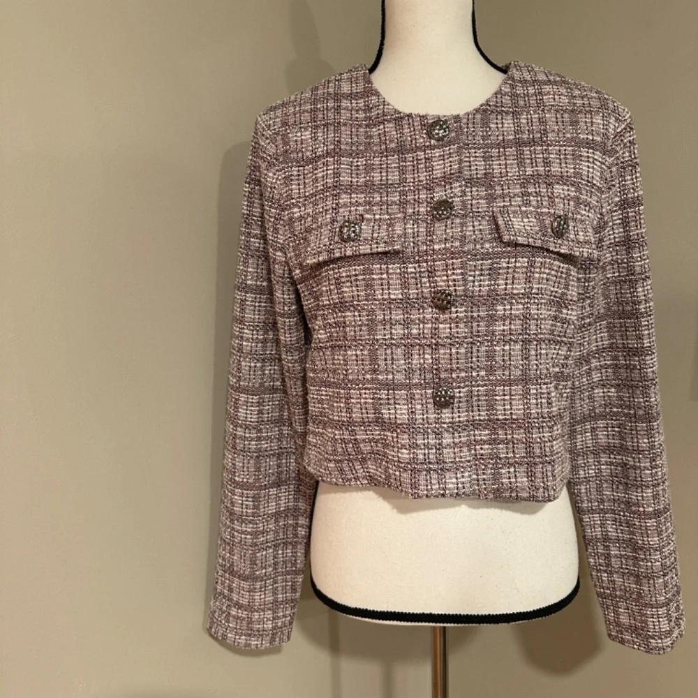 *MONTEAU* Pink Long Sleeve Cropper Blazer Size Large NWT
